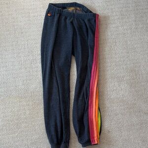 Aviator Nation Navy Sweats with Rainbow Stripes
